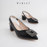 Viditi Crystal Sling Back Block Heels 4 cm | Shoes | Sepatu Import Wanita Pesta | Wisuda | Seserahan