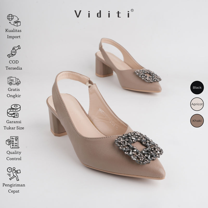 Viditi Crystal Sling Back Block Heels 4 cm | Shoes | Sepatu Import Wanita Pesta | Wisuda | Seserahan