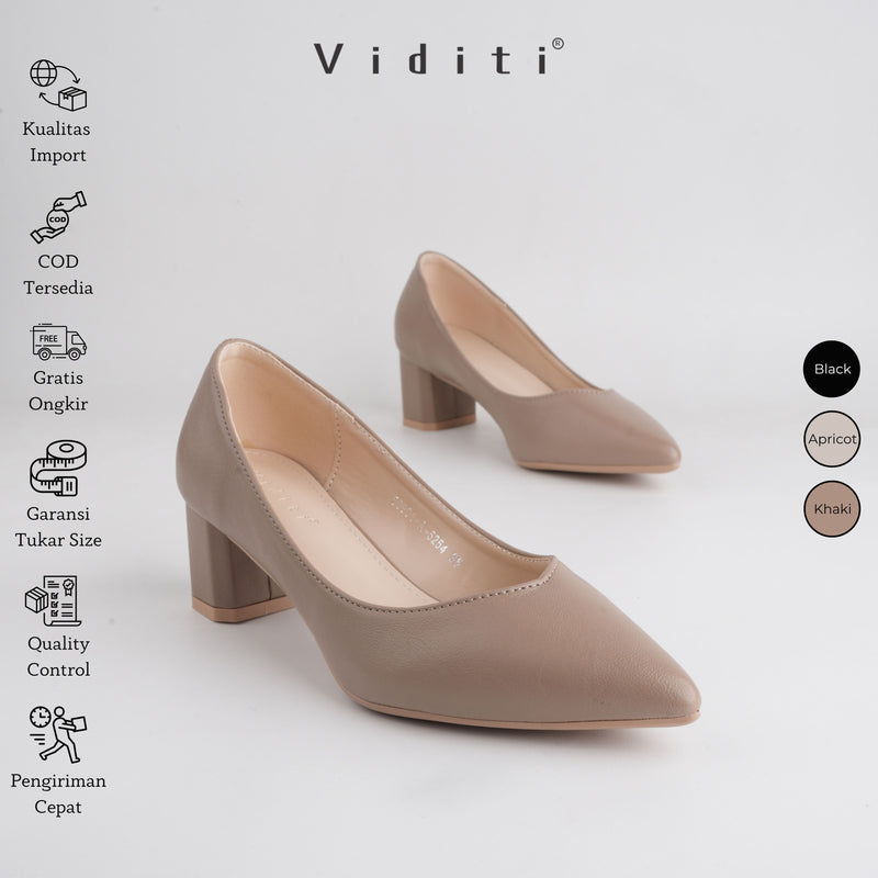 Viditi Freya Leather Block Heels 4 cm | Shoes | Sepatu Import Wanita | Tumit | Hak Tinggi | Polos