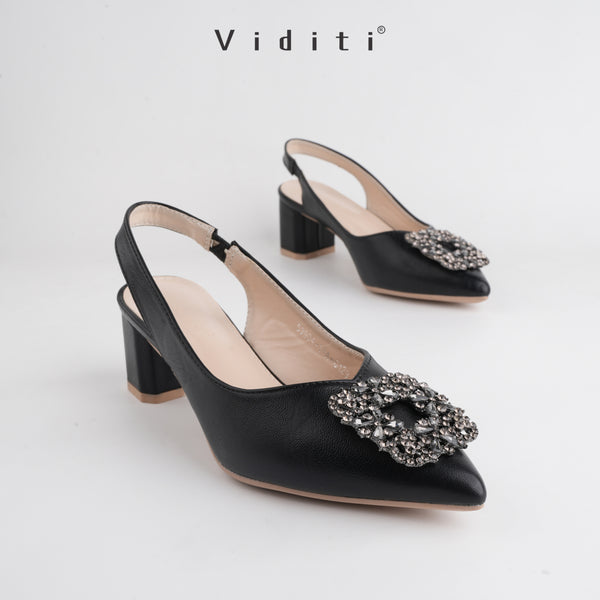Viditi Crystal Sling Back Block Heels 4 cm | Shoes | Sepatu Import Wanita Pesta | Wisuda | Seserahan